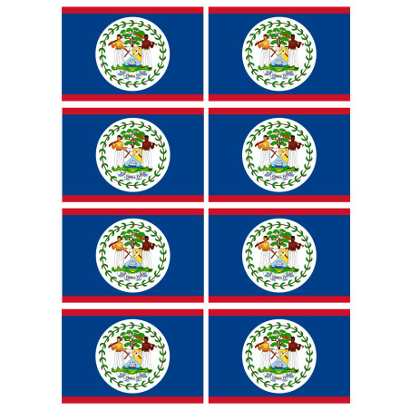 Drapeau Belize - 8 stickers - 9.5 x 6.3 cm - Sticker/autocollant