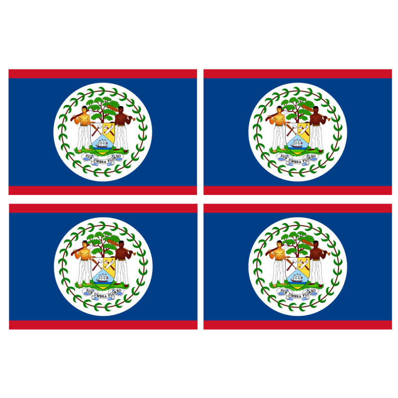 Drapeau Belize - 4 stickers - 9.5 x 6.3 cm - Sticker/autocollant