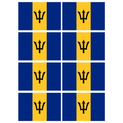 Drapeau Barbade - 8 stickers - 9.5 x 6.3 cm - Sticker/autocollant