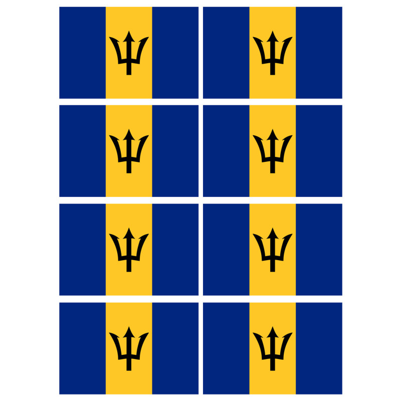 Drapeau Barbade - 8 stickers - 9.5 x 6.3 cm - Sticker/autocollant