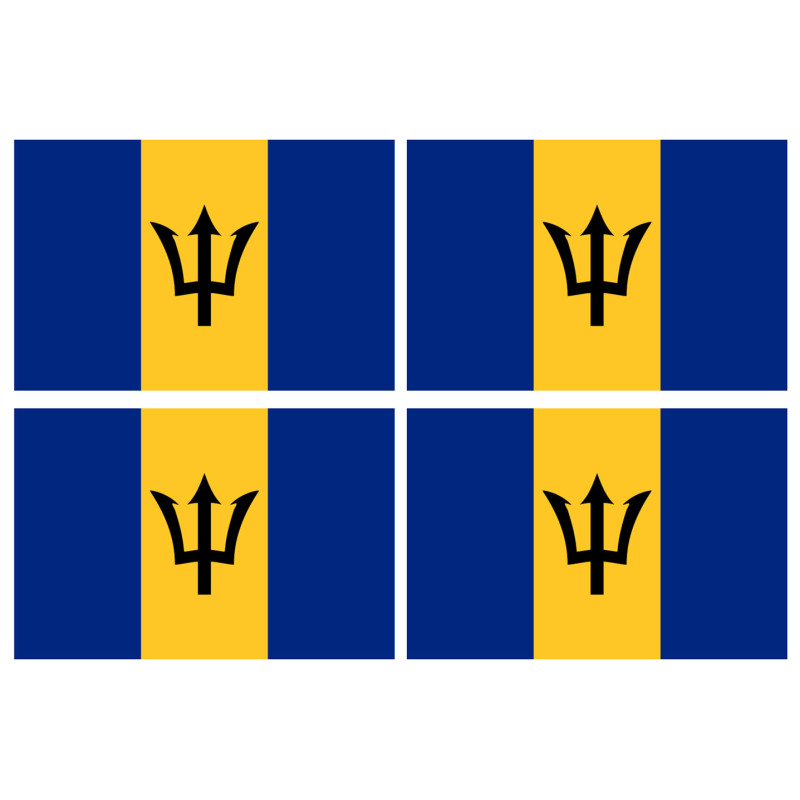 Drapeau Barbade - 4 stickers - 9.5 x 6.3 cm - Sticker/autocollant