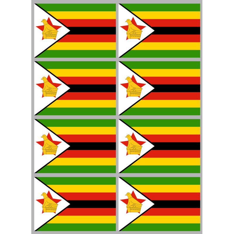 Drapeau Zimbabwe - 8 stickers - 9.5 x 6.3 cm - Sticker/autocollant