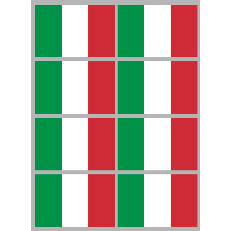 Drapeau Italie - 8 stickers - 9.5 x 6.3 cm - Sticker/autocollant
