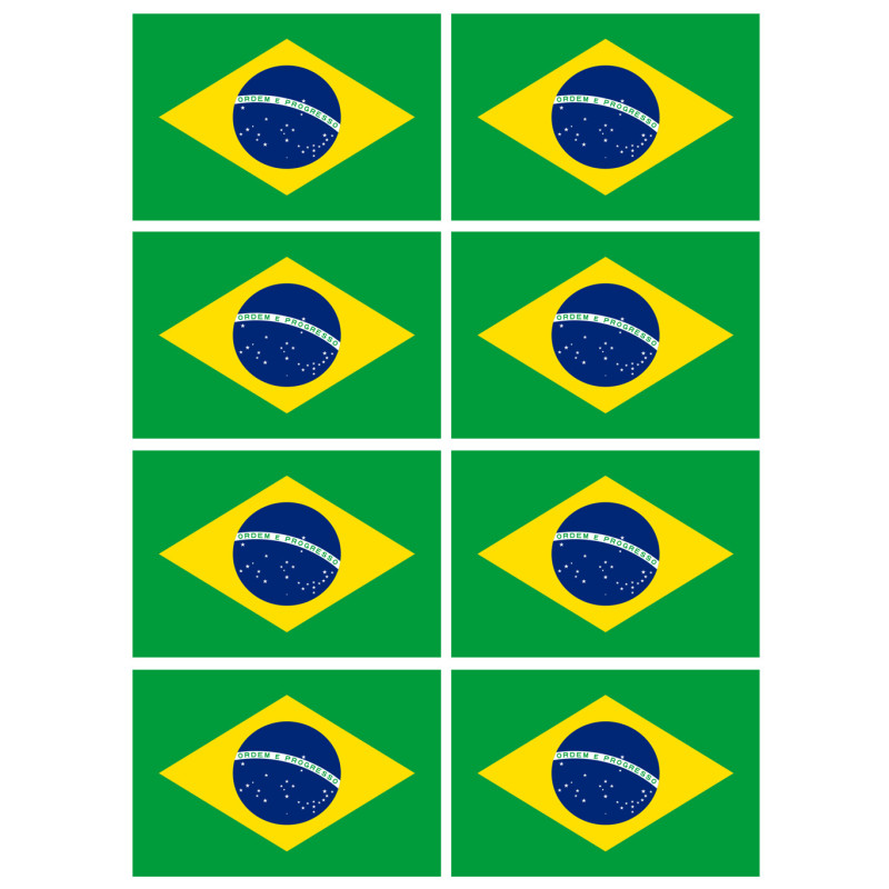 Drapeau Brésilien - 8 stickers - 9.5 x 6.3 cm - Sticker/autocollant