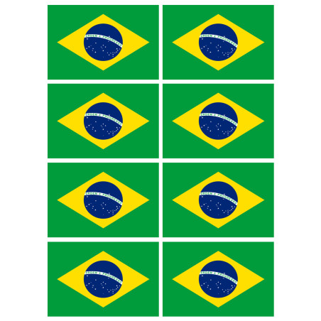 Drapeau Brésilien - 8 stickers - 9.5 x 6.3 cm - Sticker/autocollant