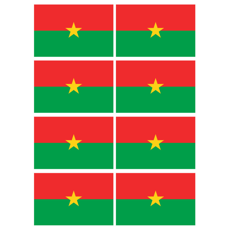 Drapeau Burkina Faso - 8 stickers - 9.5 x 6.3 cm - Sticker/autocollant