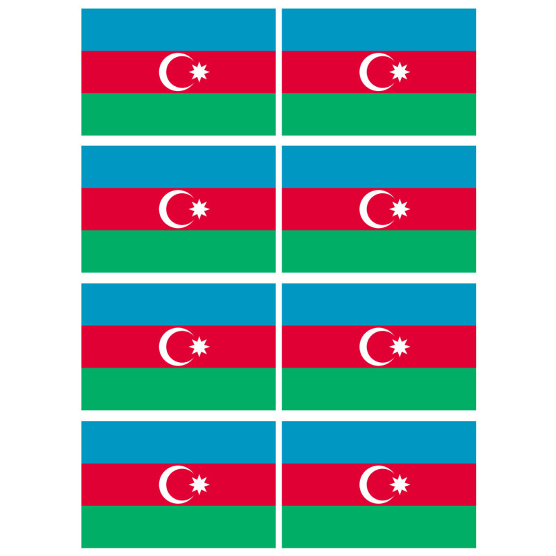 Drapeau Azerbaijan - 8 stickers - 9.5 x 6.3 cm - Sticker/autocollant