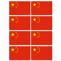 Drapeau Chine - 8 stickers - 9.5 x 6.3 cm - Sticker/autocollant