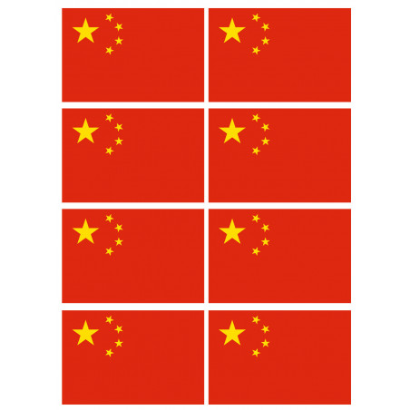 Drapeau Chine - 8 stickers - 9.5 x 6.3 cm - Autocollant(sticker)