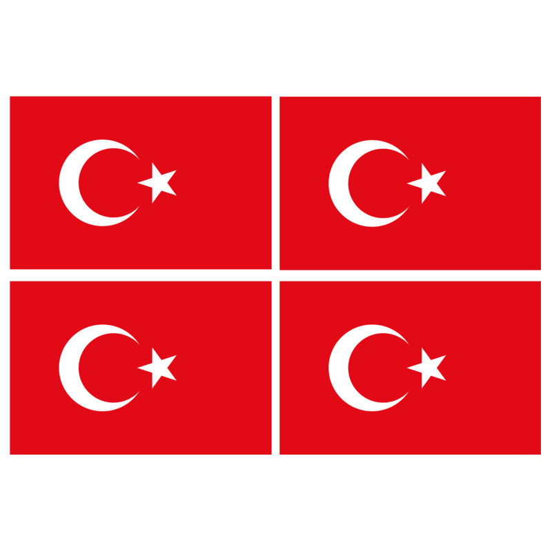Drapeau Turquie - 4 stickers - 9.5 x 6.3 cm - Sticker/autocollant