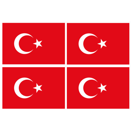Drapeau Turquie - 4 stickers - 9.5 x 6.3 cm - Sticker/autocollant