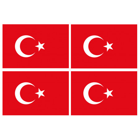 Drapeau Turquie - 4 stickers - 9.5 x 6.3 cm - Autocollant(sticker)