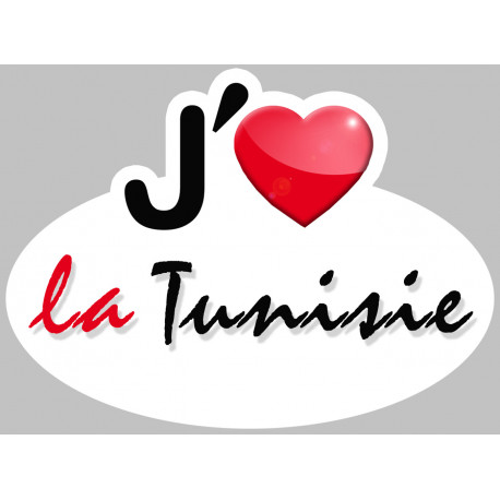 Autocollant (sticker): J'aime la Tunisie - 15x11cm