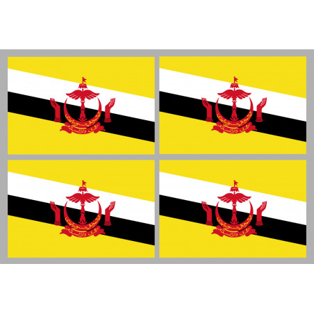 Drapeau Brunei - 4 stickers - 9.5 x 6.3 cm - Autocollant(sticker)