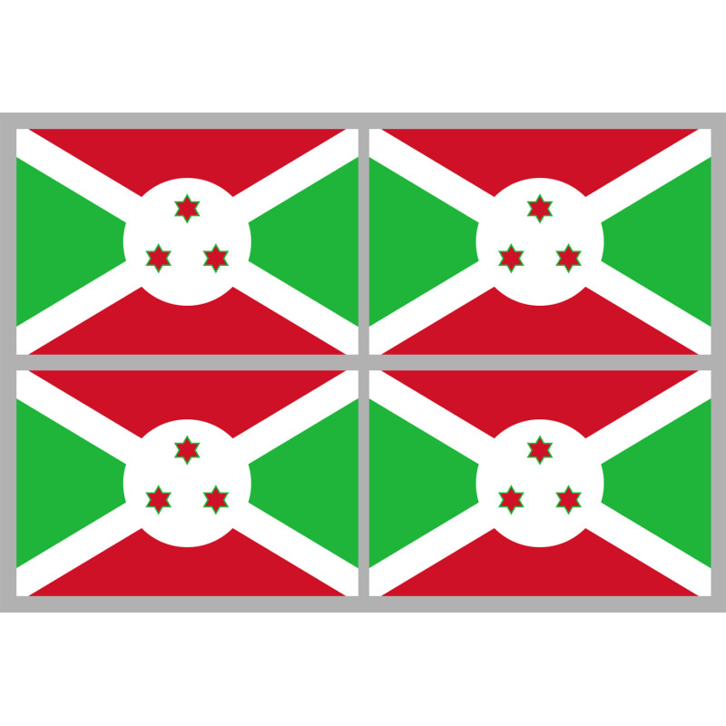 Drapeau Burundi - 4 stickers - 9.5 x 6.3 cm - Sticker/autocollant