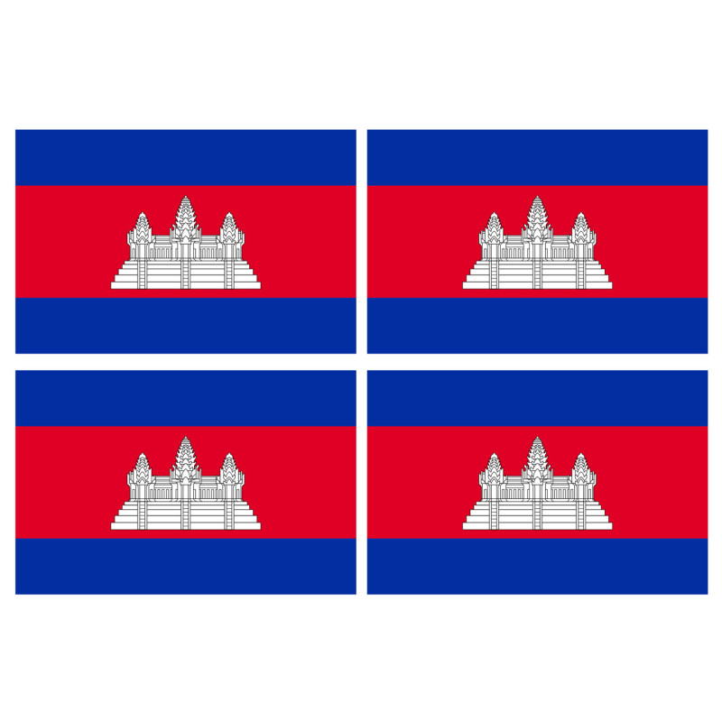 Drapeau Cambodge - 4 stickers - 9.5 x 6.3 cm - Sticker/autocollant