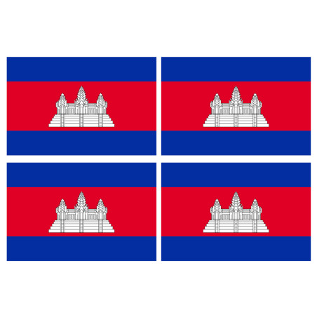 Drapeau Cambodge - 4 stickers - 9.5 x 6.3 cm - Sticker/autocollant