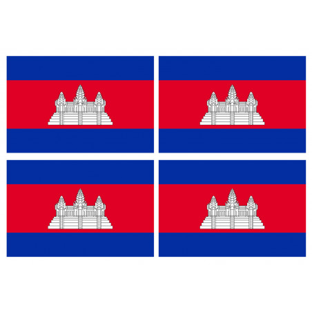 Drapeau Cambodge - 4 stickers - 9.5 x 6.3 cm - Autocollant(sticker)