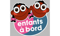 enfants à bord fille et garçon afros - 15x13,5cm - Autocollant(sticker)