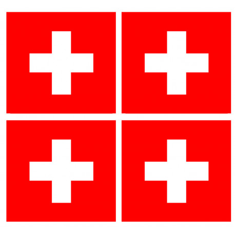 drapeau officiel Suisse : 4 stickers de 6,3x6,3cm - Autocollant(sticker)