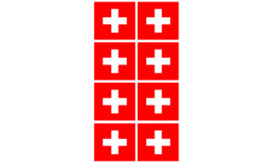 drapeau officiel Suisse : 8 stickers de 6,3x6,3cm - Autocollant(sticker)