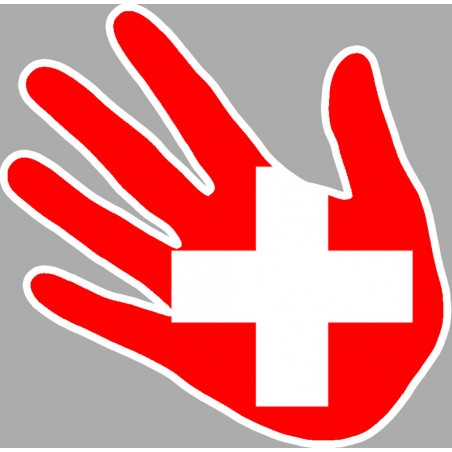 drapeau suisse main - 17cm - Autocollant(sticker)