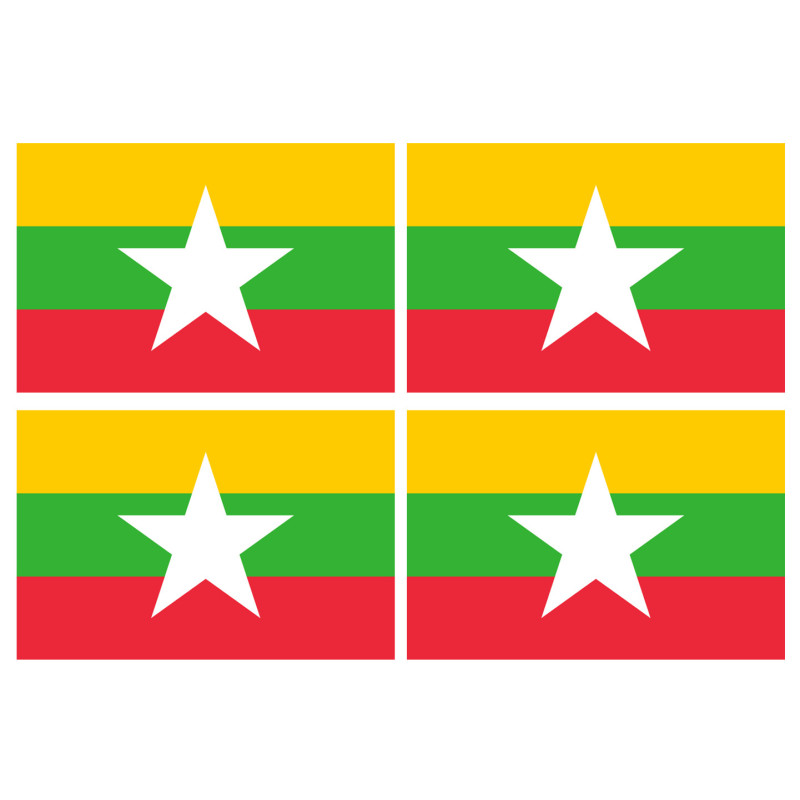 Drapeau Birmanie - 4 stickers 9,5x6,3cm - Sticker/autocollant