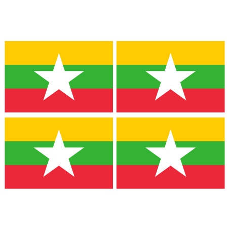 Drapeau Birmanie - 4 stickers 9,5x6,3cm - Sticker/autocollant