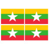 Drapeau Birmanie - 4 stickers 9,5x6,3cm - Sticker/autocollant