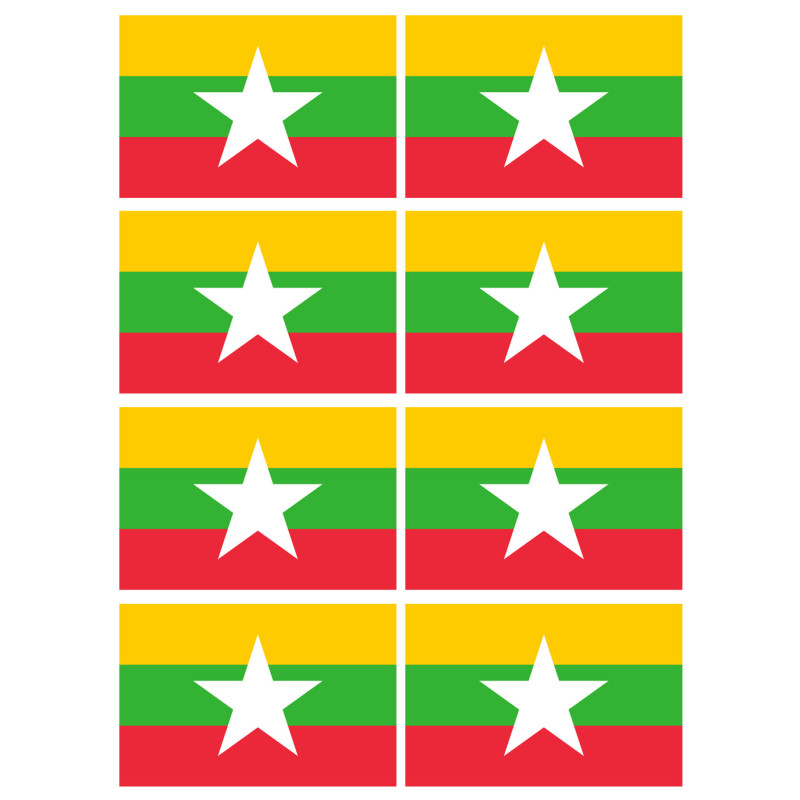 Drapeau Birmanie - 8 stickers 9,5x6,3cm - Sticker/autocollant