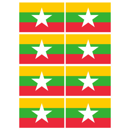 Drapeau Birmanie - 8 stickers 9,5x6,3cm - Sticker/autocollant