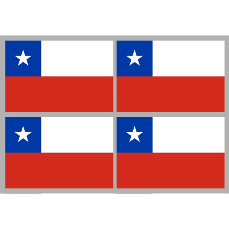 Drapeau CHILI - 4 stickers - 9.5 x 6.3 cm - Sticker/autocollant