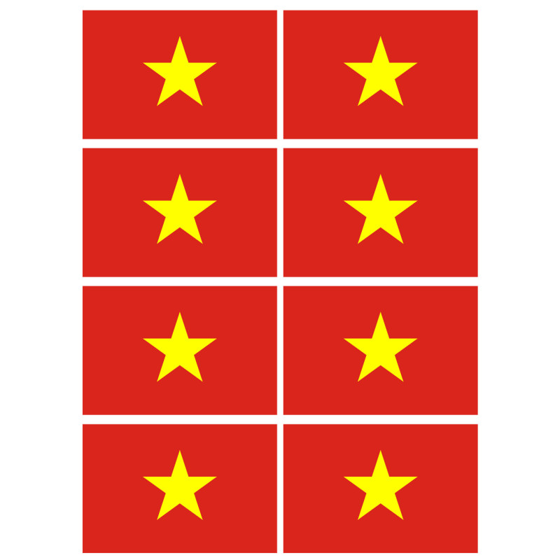Drapeau Viet Nam - 8 stickers - 9.5 x 6.3 cm - Sticker/autocollant