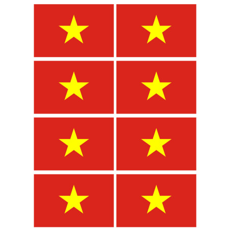 Drapeau Viet Nam - 8 stickers - 9.5 x 6.3 cm - Sticker/autocollant