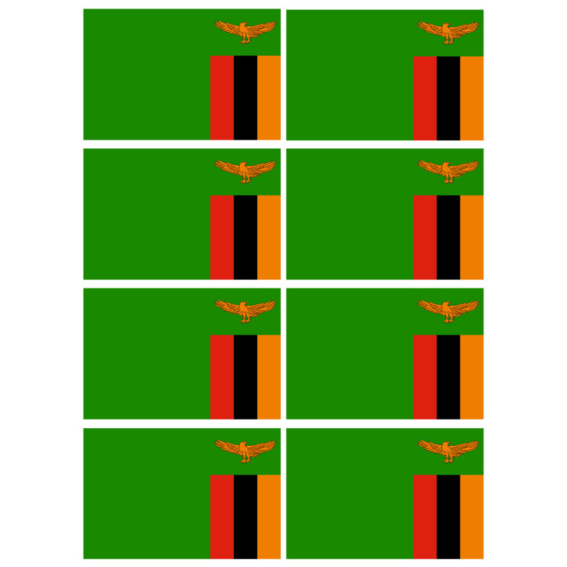 Drapeau Zambie - 8 stickers - 9.5 x 6.3 cm - Sticker/autocollant