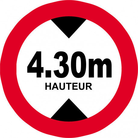 hauteur de passage maximum 4,30m - 5cm - Autocollant(sticker)