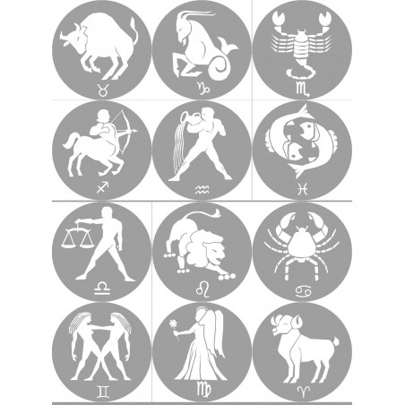 famille signes du zodiaque gris - 12 stickers de 7cm - Autocollant(sticker)