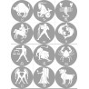 famille signes du zodiaque gris - 12 stickers de 7cm - Autocollant(sticker)