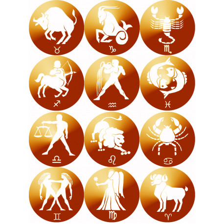 famille signes du zodiaque - 12 stickers de 7cm - Autocollant(sticker)