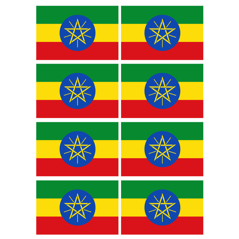 Drapeau Ethiopie - 8 stickers - 9.5 x 6.3 cm - Sticker/autocollant