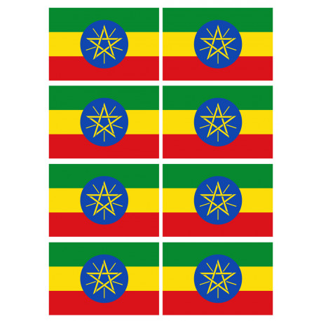 Drapeau Ethiopie - 8 stickers - 9.5 x 6.3 cm - Autocollant(sticker)
