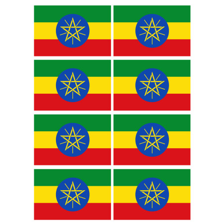 Drapeau Ethiopie - 8 stickers - 9.5 x 6.3 cm - Sticker/autocollant