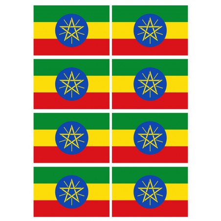 Drapeau Ethiopie - 8 stickers - 9.5 x 6.3 cm - Autocollant(sticker)