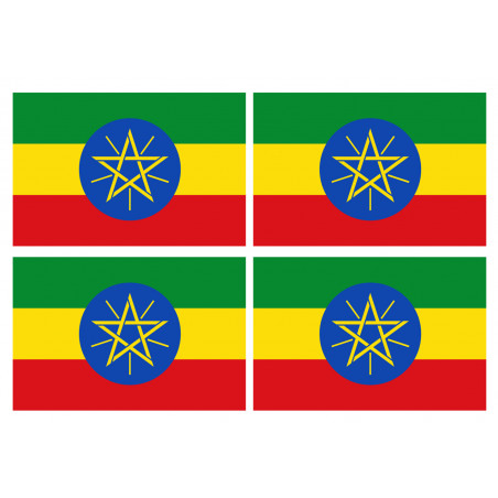 Drapeau Ethiopie - 4 stickers - 9.5 x 6.3 cm - Autocollant(sticker)