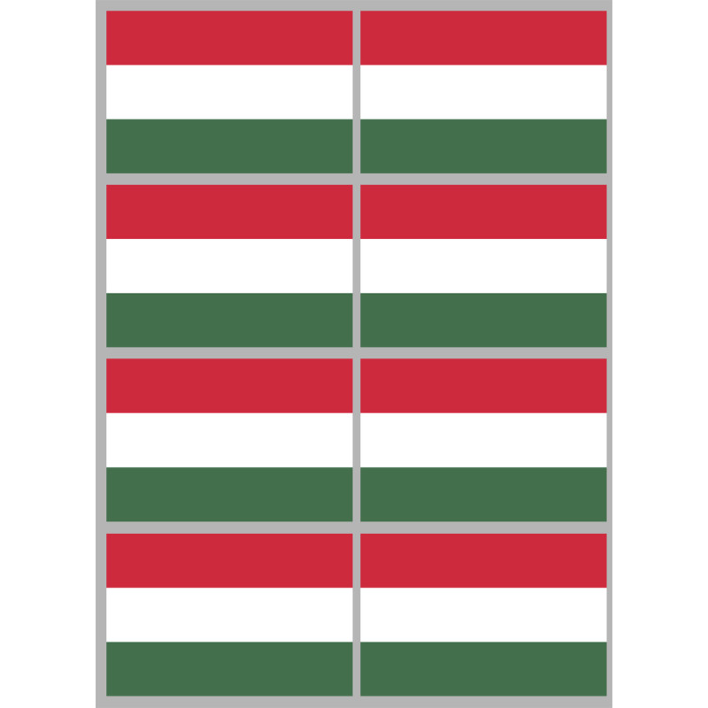 Drapeau Hongrie - 8 stickers - 9.5 x 6.3 cm - Sticker/autocollant