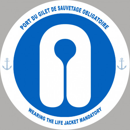 PORT DU GILET DE SAUVETAGE OBLIGATOIRE - 15cm - Autocollant(sticker)