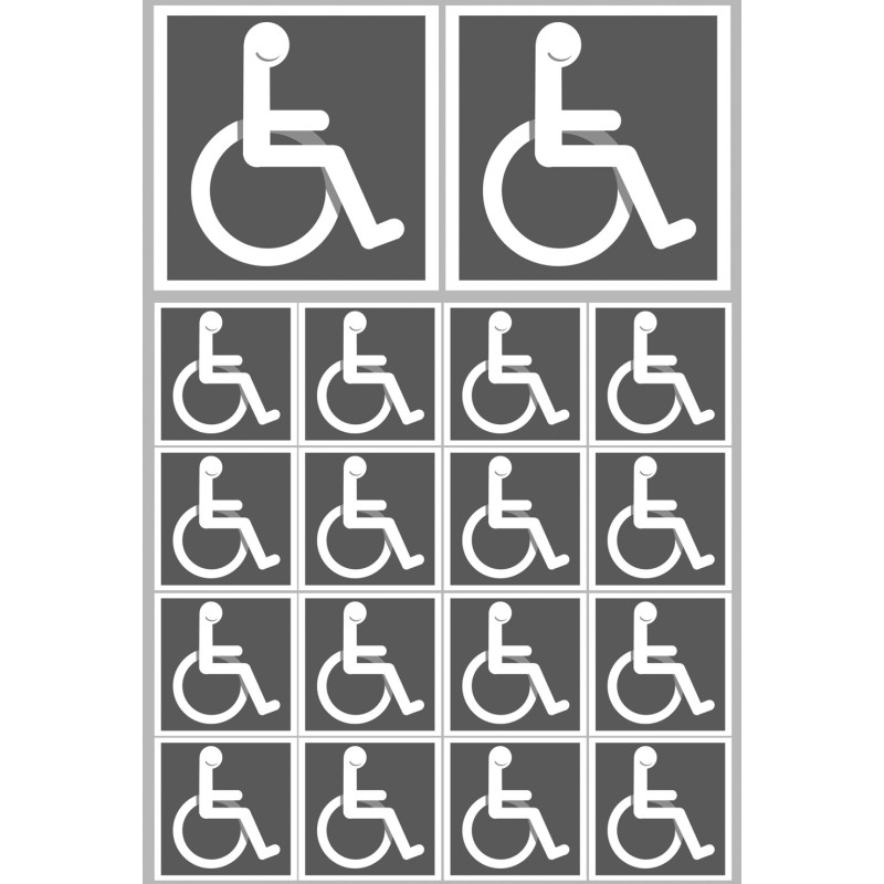 handicap fauteuil - 2 stickers de 10cm et  16 stickers de 5cm - Sticke