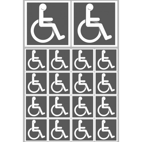 handicap fauteuil - 2 stickers de 10cm et  16 stickers de 5cm - Autocollant(sticker)