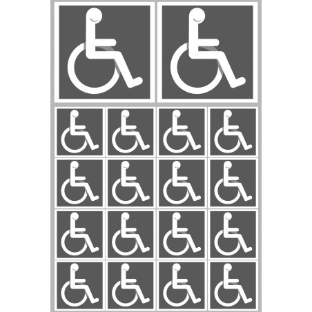 handicap fauteuil - 2 stickers de 10cm et  16 stickers de 5cm - Sticke