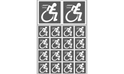 handisport Sport adapté fauteuil gris - 2 stickers de 10cm et 16 stickers de 5cm - Autocollant(sticker)